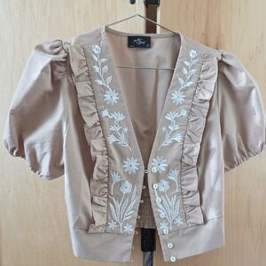 Elegant Beige Floral Embroidered Blouse